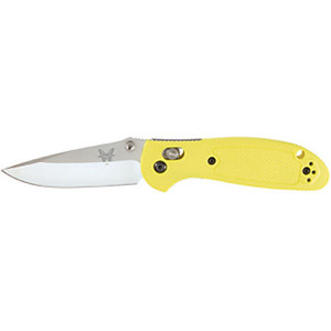  Benchmade 556 Mini-Griptillian AXIS Plain Edge Knife with Drop-Point Satin Finish Blade, Pardue Design, Thumb Stud Opener, Yellow 