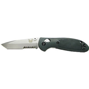  Benchmade 557 Mini-Griptillian AXIS ComboEdge Serrated Knife with Tanto Satin Finish Blade, Pardue Design, Thumb Stud Opener, Black 