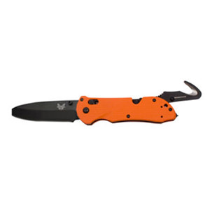  Benchmade 916 Triage AXIS Plain Edge Knife with Opposing Bevel BK1 Coated Main Blade, Hook-Shaped Safety Cutter, Orange 