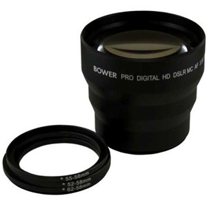  Bower 3.5x58mm Telephoto Lens with 52-58mm, 55-58mm and 62-58mm Adapter Rings, Black 