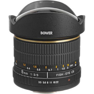  Bower 8mm f/3.5 Fisheye Manual Focus Lens for Sony / Minolta Maxxum APS-C Autofocus Cameras 