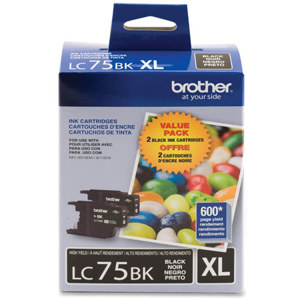  Brother LC75 Innobella XL Series High Yield Black Ink Cartridges, Upto 600 Page Yields, 2 Pack 