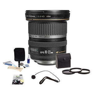  Canon EF-S 10-22mm f/3.5-4.5 USM Lens Kit - U.S.A. Warranty - Bundle With 77mm Filter Kit, New Leaf 3 Year (Drops & Spills) Warranty, Lens Cap Leash, Professional Lens Cleaning Kit 