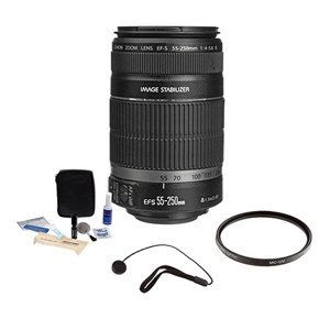  Canon EF-S 55-250mm f/4-5.6 IS Image Stabilizer Lens Kit, USA with Pro Optic 58mm MC UV Filter, Lens Cap Leash, Professional Lens Cleaning Kit 