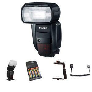  Canon Speedlite 600EX-RT, Shoe Mount Flash U.S.A. Warranty - Deluxe Outfit - with 4 NiMH Batteries, Charger, Sto-Fen Omni-Bounce, Flashpoint Quick Flip Flash Bracket. Off-Camera eTTL2 3' Coiled Cord for  EOS 