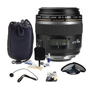 Canon EF-S 60mm f/2.8 Compact Macro AutoFocus Lens Kit, USA Bundle With 52mm Filter Kit, New leaf 3 Year (Drops & Spills) Warranty, Lens Cap Leash, Professional Lens Cleaning Kit, Sliger Neoprene Lens Pouch Medium