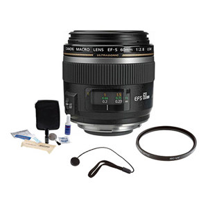  Canon EF-S 60mm f/2.8 Compact Macro AutoFocus Lens Kit, USA with 52mm UV Filter, Lens Cap Leash, Professional Lens Cleaning Kit 