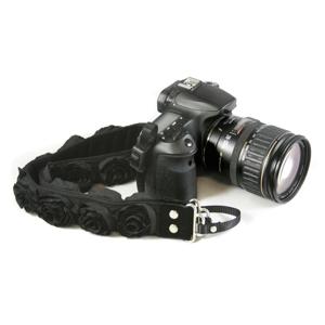 Camera Straps by Capturing Couture:Floral Collection Black Organza 1.5" SLR/DSLR Camera Strap SLR15-BKRS