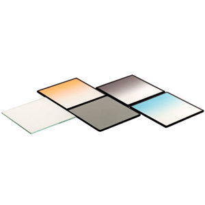  Cavision 6x6" Set of Five Glass Filters, Graduated Neutral Density, Graduated Blue, Graduated Orange, Soft Mist Black, Polarizing Filters 