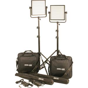  Cool-Lux CL2-2000 Bi-Color PRO Studio LED Spot Light Kit with V-Mount Battery Plate, Includes 2x Spot Light, 2x Light Stand, 2x Stand Case, 2x Carry Case, AC/DC Power 