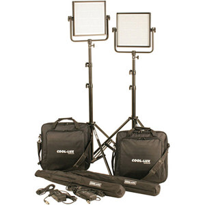  Cool-Lux CL2-2000 Bi-Color PRO Studio LED Spot Light Kit with Gold Mount Battery Plate, Includes 2x Spot Light, 2x Light Stand, 2x Stand Case, 2x Carry Case, AC/DC Power 