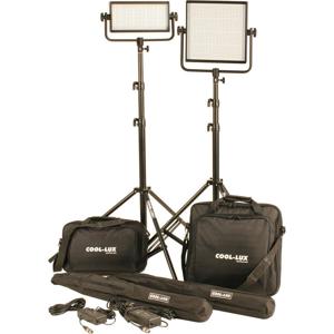  Cool-Lux CL2-1500 Bi-Color PRO Studio LED Spot Light Kit with Gold Mount, Includes 1x CL1000/1x CL500 Spot Light, 1x Light Stand, 2x Stand Case, 2x Carry Case, AC/DC Power 