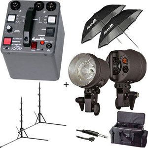  Dynalite RK16-1222 Kit with RP1600 1600W/s Road Power Pack, Two MH2015 Road Head, Two Umbrellas and Two Stands 
