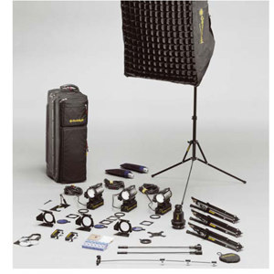  Dedolight S3SU Standard Hustler 4-Light Kit with 150W Spotlight, Soft Light Head (120-230V) and Dedoflex 16x22" Silver Softbox 