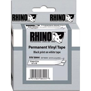 Dymo 18444 1/2"x18' White Vinyl Rhino Labels 18444