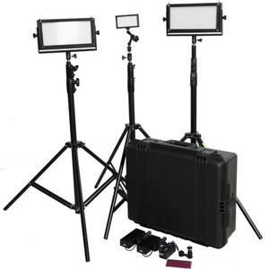  FloLight LED Video Lighting Kit, Two Microbeam 512 Lights, One Microbeam 128 Light, One Arm 7st Stand Adapter, 3x8 Feet Stands, One Carrying Bag 
