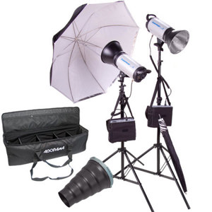  Flashpoint 620M Portrait Wedding Monolight Kit, with Two 620M Monolights, Portable Battery Packs, Stands, Umbrellas, Large Case 