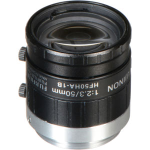  Fujinon HF50HA-1B 2/3" 50mm F2.3-F22 Fixed Focal Lens for 1.5MP Cameras, C-Mount, Manual Iris, Machine Vision Applications 