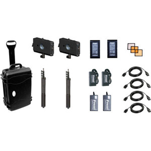  Frezzi SkyLight 2-Head V-Mount Kit, Includes 2 SKY1A LED, 2 FLB-100 Battery, 2 FLC-1 Battery Charger, 2 Power Supply, 2 FHMS 7' Light Stand, Case 