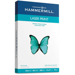  Hammermill Laser Print Paper, 24lb, 11x17", 500/Ream, 98% Brightness, Radiant White 