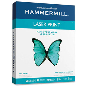  Hammermill Laser Print Paper, 28lb, 8.5x11", 500/Ream, 98% Brightness, Radiant White 