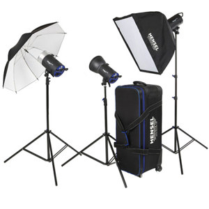  Hensel Integra Mini 900 3 Light Kit, with 2 Mini 300 Monolights, Umbrella, Stands and Rolling Case. FREE! 3' Octa Soft Box and Speedring 