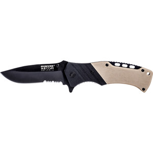  Humvee Gear Recon 14 Folding Knife with Partially Serrated Stainless Steel Blade and Metal Pocket Clip, Black/Tan 