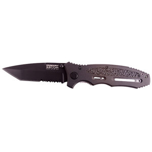  Humvee Gear Tactical Recon Folder #02, Folding Knife with 3.25" Black Partially Serrated Steel Tanto Style Blade, & Black Handle, Overall Length 7.9" 