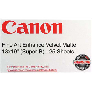  Canon Fine Art Enhance Velvet Paper, Matte Surface, 14 mil, 225 gsm, 13x19", 25 Sheets 
