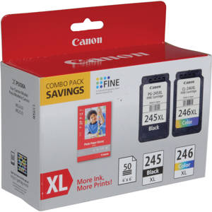  Canon Ink Package with PG-245 XL Black & CL-246 XL Color Ink Cartridge for MG2420 Inkjet Printer Includes Photo Paper 50 Sheets 