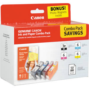  Canon Combo Value Pack BCI-3e/6 4 Colors with Photo Paper, 50 Sheets for Various Printers 