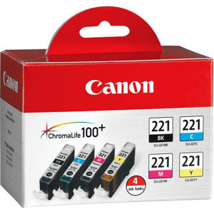  Canon CLI-221CL Combo 4-Pack of Black, Cyan, Magenta, and Yellow Ink Tanks for Pixma Inkjet Printers 