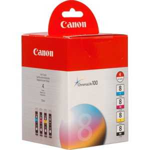  Canon CLI-8 4-Color Ink Kit with Black, Cyan, Magenta & Yellow Inks. 