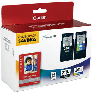  Canon PG-240XL/CL-241XL Black & Color Ink Cartridges and GP-502 (4x6", 50 Sheets) Paper Set 
