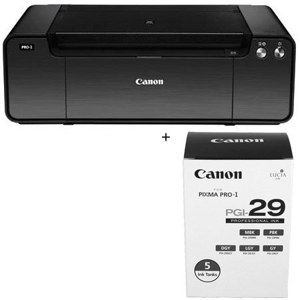  Canon PIXMA PRO-1 Professional Inkjet Printer - Bundle - with  PGI-29 Five Monochrome Pack of Ink Tanks, and  SG-201 Photo Paper Plus Semi-Gloss 13x19" 50 Sheets 
