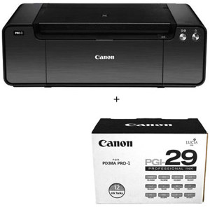  Canon PIXMA PRO-1 Professional Inkjet Printer - Bundle - with  PGI-29 Color 12 Pack of Ink Tanks, and  SG-201 Photo Paper Plus Semi-Gloss 13x19" 50 Sheets 