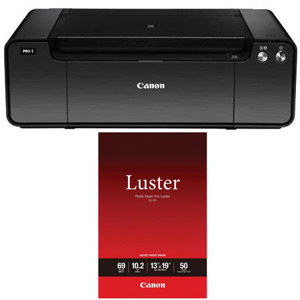  Canon PIXMA PRO-1 Professional Inkjet Printer - Bundle - with  13x19" Photo Paper Pro Luster, 50 Sheets 