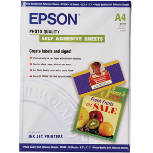  Epson Matte Photo Quality Self Adhesive Sheets, 8.3x11.7", 10 Sheets. 