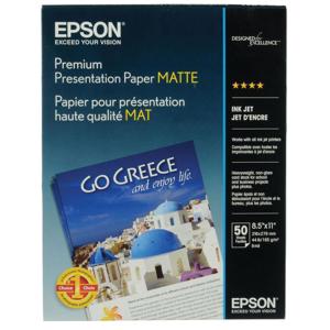  Epson Matte Heavy Weight, Bright White Inkjet Paper, 9 mil., 8.5x11", 50 Sheets 