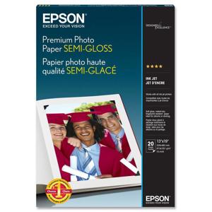 Epson Premium Semi-gloss Resin Coated Photo Inkjet Paper, 13x19", 20 Sheets 