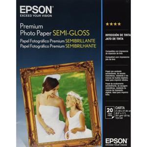  Epson Premium Semi-Gloss Photo Inkjet Paper, 10.4 mil., 251gsm, 8.5x11", 20 Sheets. 