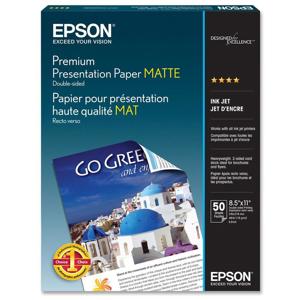  Epson Double-sided Matte Inkjet Paper, 9.7 mil., 8.5x11", 50 Sheets 