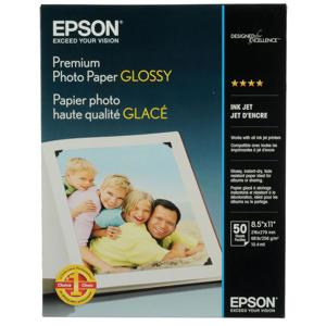  Epson Premium Glossy Resin Coated Inkjet Paper, 10.4 mil., 8.5x11", 50 Sheets 