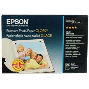  Epson Premium Glossy Borderless Photo Inkjet Paper, 10.4 mil., 4x6" (A6), 100 Sheets 