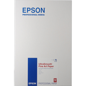  Epson Ultra Smooth Flat Matte, Fine Art Inkjet Paper, Archival Natural White Surface, 18mil., 325 gsm, 13x19", 25 Sheets 
