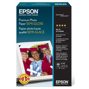  Epson Premium Semi-gloss 251gsm Photo Inkjet Paper, 10 mil., 4x6", 40 Sheets 