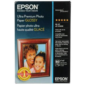  Epson Ultra Premium Glossy Inkjet Photo Paper, 11.8 mil., 4x6", 60 Sheet Pack 