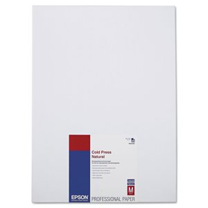  Epson Cold Press Natural Fine Art Textured Matte Cotton Rag Inkjet Paper, 21 mil., 340 g/m2, 13x19", 25 Sheets 