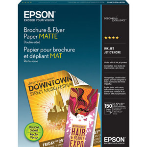  Epson Brochure / Flyer Double Sided Matte Inkjet Paper, 8.5x11", 150 Sheets, 9.8 mil. 