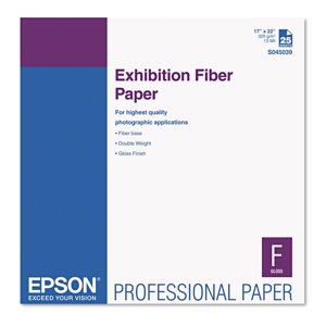  Epson Exhibition Fine Art Fiber Glossy Inkjet Paper, 13 mil., 325gsm, 17x22", 25 Sheets 